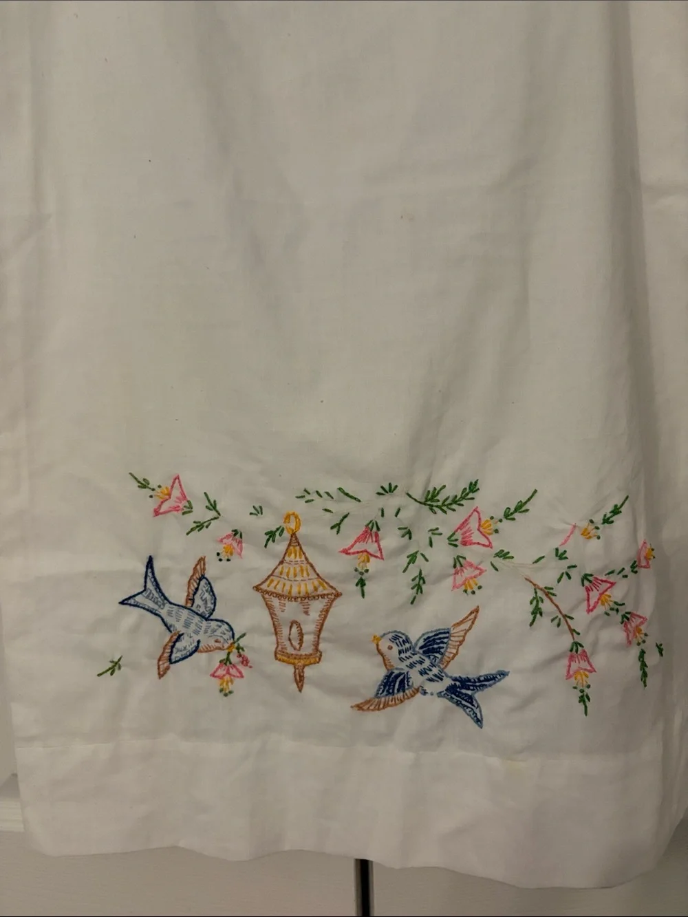 Vintage Pillowcase With Embroidered Birds And Flowers 30x20